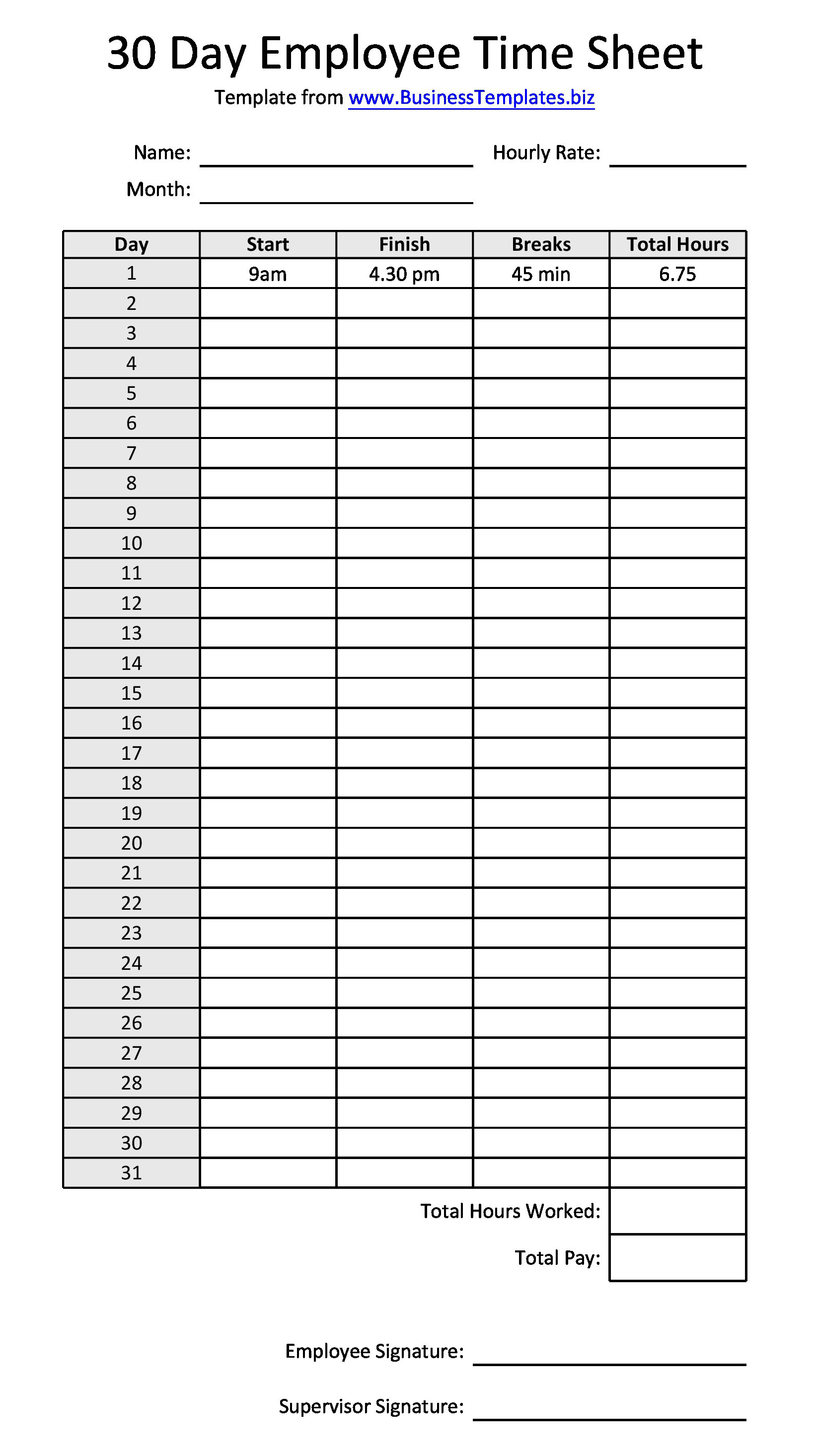 Free Templates For Employee Time Sheets