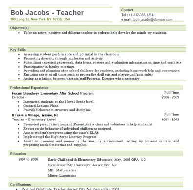 Elementary School Teacher Resume Example Sample